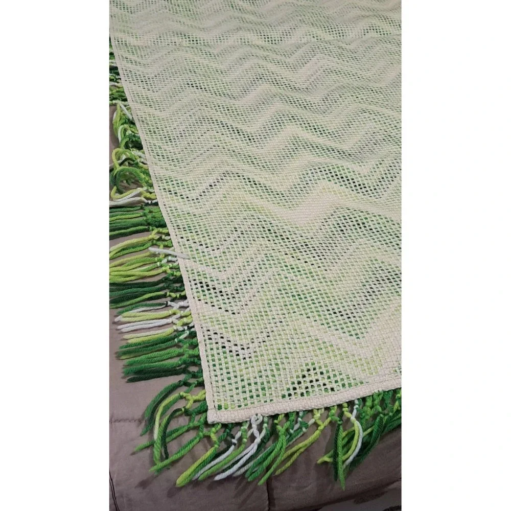 Vintage Green Afghan Crochet Throw Blanket
